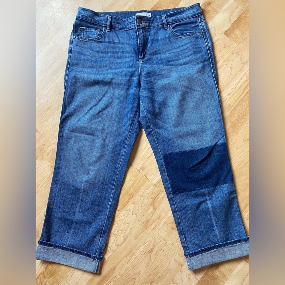 LOFT straight leg cropped rolling optional with patchwork jeans size 30